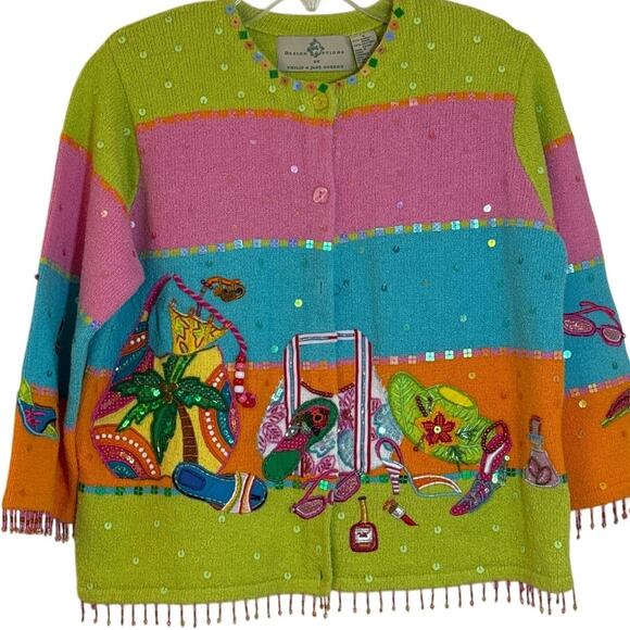 Design Options by Philip and Jane Gordon Small Beach Sweater W Beads & Sequins - Picture 1 of 15